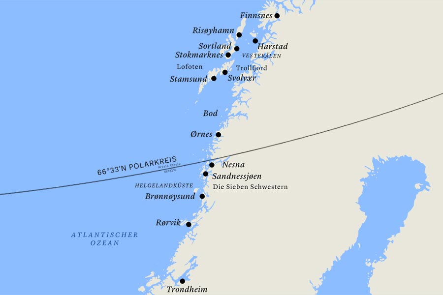 Postschiffreise, Hurtigruten, Kartenausschnitt