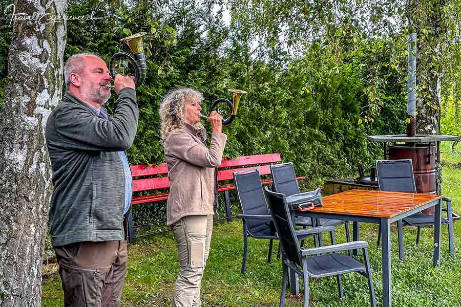 Churfranken, Wildkammer, rudi Stenger und Frau, Jagdhorn