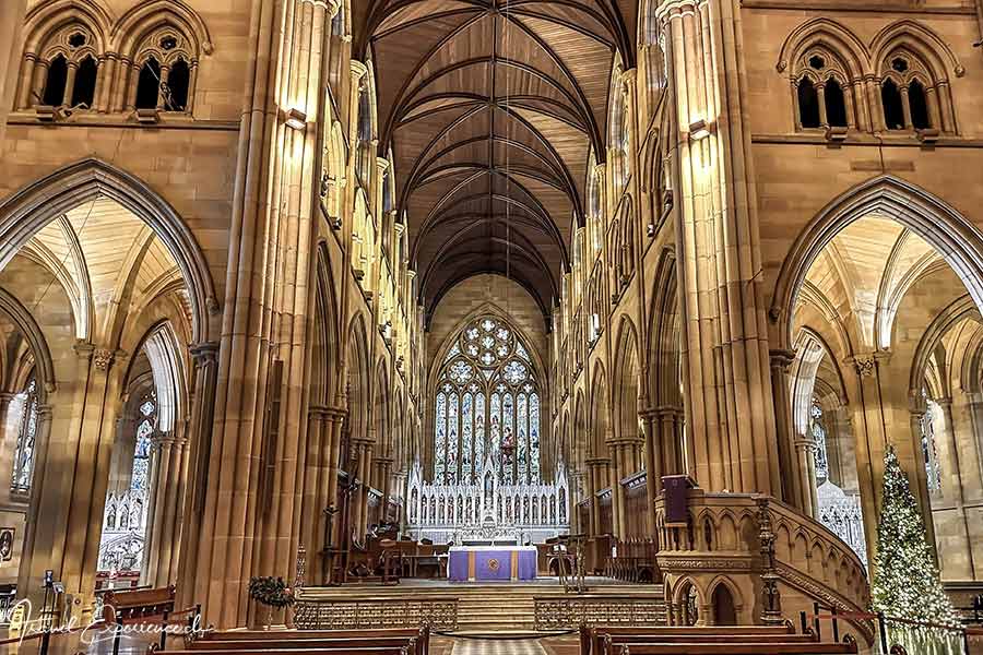 Blick vom Kreuzschiff Richung Altar und Chor der Saint Marys Cathedral in Sydney